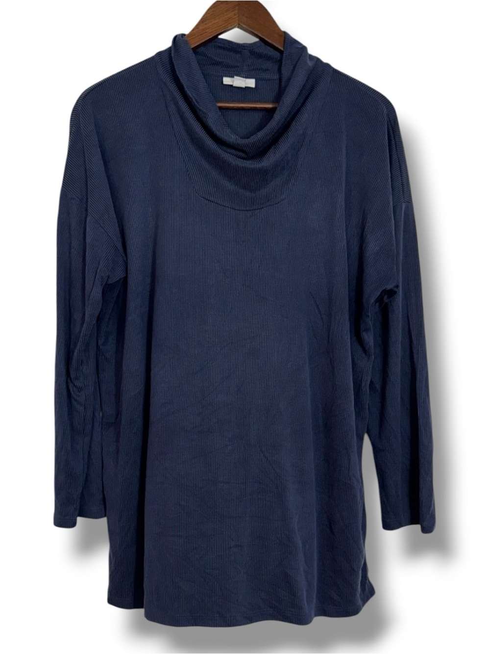 Pure J. Jill Tencel Modal Blend Blue Cowl Neck Ribbed Tunic Blouse Top Large
